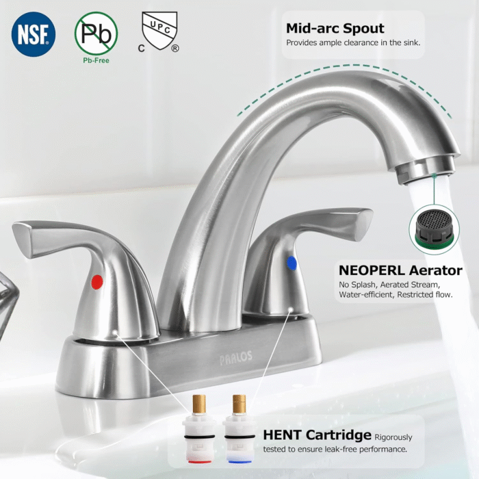 2-Handle Bathroom Sink Faucet with Drain Assembly and Supply Hose Lead-Free Cupc Lavatory Faucet Mixer Double Handle Tap Deck Mounted Brushed Nickel,13598 - Image 1