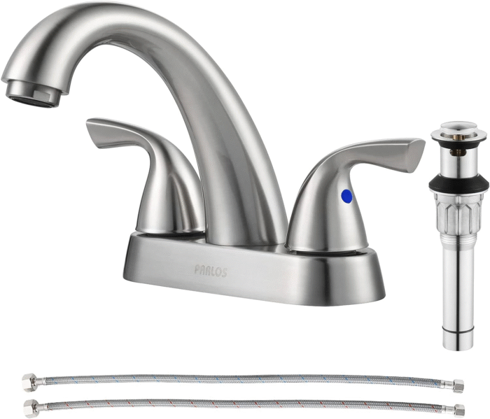 2-Handle Bathroom Sink Faucet with Drain Assembly and Supply Hose Lead-Free Cupc Lavatory Faucet Mixer Double Handle Tap Deck Mounted Brushed Nickel,13598 - Image 2
