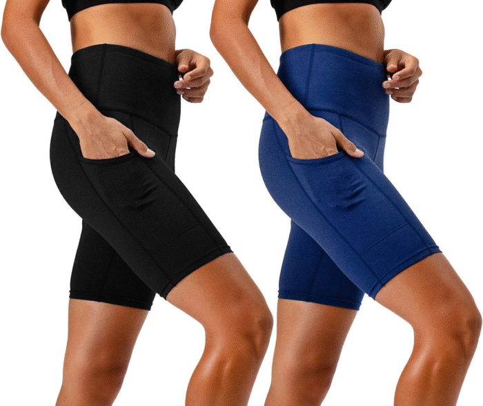 Women'S 2-Pack High Waist Workout Yoga Running Exercise Shorts with Side Pockets - Image 1