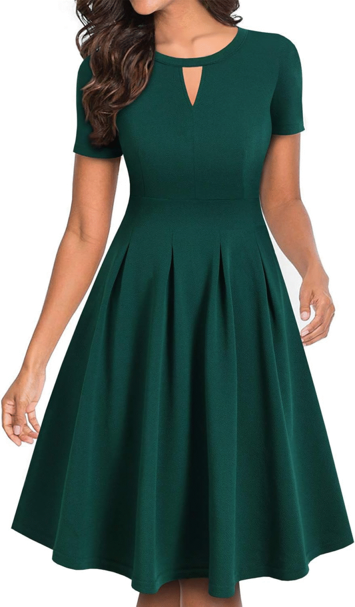 Women'S Vintage Floral Flared A-Line Swing Casual Party Dresses with Pockets - Image 1