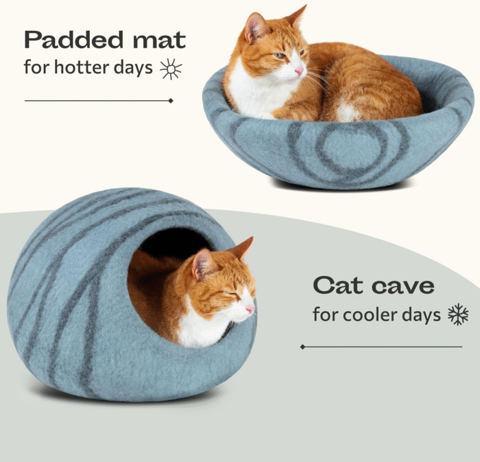 Cat Cave – Premium Felt Cat Bed for Indoor Cats, Handmade 100% Merino Wool (Aquamarine, Medium) - Image 4