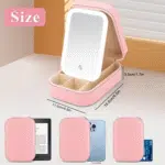 Small Travel LED Makeup Mirror Case with 3 Adjustable Color Light Settings, Dust-Proof Jewelry Box, Mini Cosmetic Train Case Ideal for Short Trips (Croc Pink) - Image 2