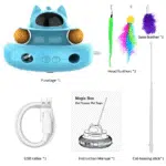4 in 1 Indoor Interactive Cat Toy with Laser & Retractable Feather Wand, USB Rechargeable, Blue - Image 6