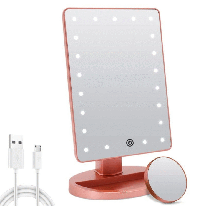 Cosmetic Vanity Mirror, Adjustable LED Light, 1X/10X Magnification, Rose Gold - Image 8