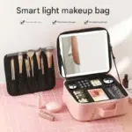 Travel Makeup Bag with LED Mirror, Cosmetic Train Case with Light up Mirror, Portable Makeup Artist Organizer Bag with Adjustable Dividers, Makeup Brush Holder Storage, Pink - Image 6