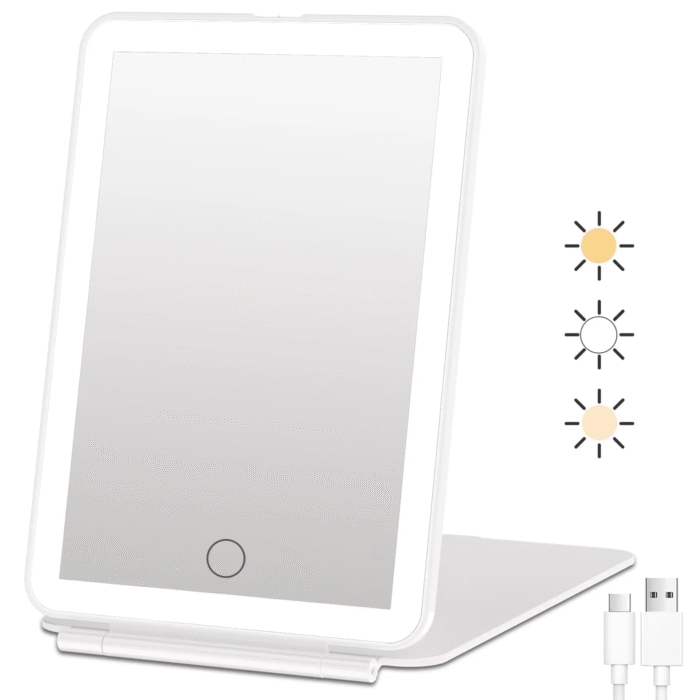 Dimmable LED Lighted Travel Makeup Mirror, Portable Foldable Vanity Mirror - Image 2