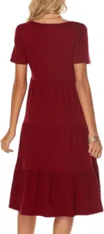 Women'S Casual Summer Tiered Midi Dress 2025 Short Sleeve V-Neck Loose Cotton Ruffle Babydoll Dress Boho Sundress - Image 2