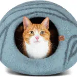 Cat Cave – Premium Felt Cat Bed for Indoor Cats, Handmade 100% Merino Wool (Aquamarine, Medium)