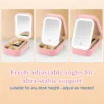 Small Travel LED Makeup Mirror Case with 3 Adjustable Color Light Settings, Dust-Proof Jewelry Box, Mini Cosmetic Train Case Ideal for Short Trips (Croc Pink) - Image 6
