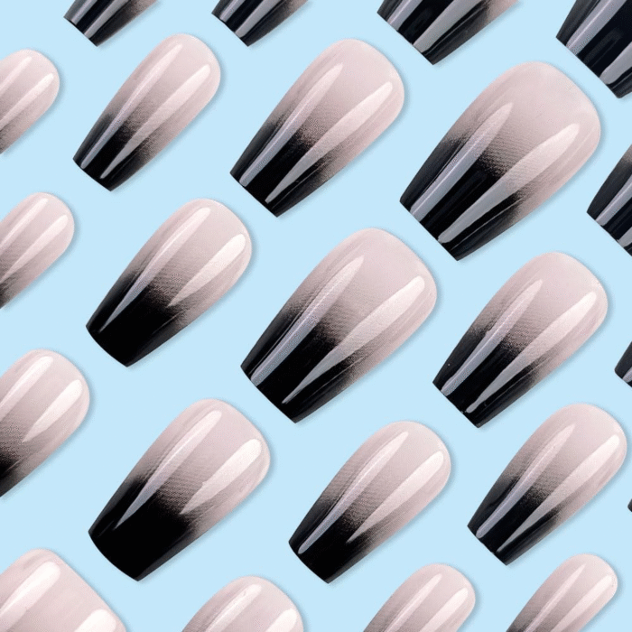 24 Pcs Black White Ombre Press on Nails Short Square -  Summer Fake Nails Press Ons Nails Tips Design Full Cover French False Nails Glue on Nails Stick on Nails Acrylic Nail Art DIY for Women - Image 3