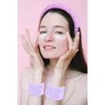 Purple Spa Headband and Wristband Set Makeup Spa Headband for Washing Face Bubble Skin Care Headbands Face Wash Sponge Puffy Headband Head Bands Hair Accessories for Women Girls - Image 3