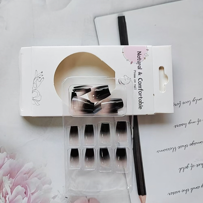24 Pcs Black White Ombre Press on Nails Short Square -  Summer Fake Nails Press Ons Nails Tips Design Full Cover French False Nails Glue on Nails Stick on Nails Acrylic Nail Art DIY for Women - Image 4
