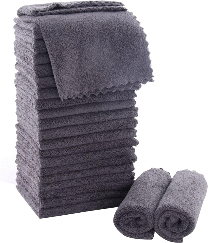 Ultra Soft Premium Washcloths Set - 12 X 12 Inches - 24 Pack - Quick Drying - Highly Absorbent Coral Velvet Bathroom Wash Clothes - Use as Bath, Spa, Facial, Fingertip Towel (Grey) - Image 1