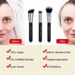 Makeup Brushes 3Pcs Foundation Contour Bronzer Brush,Concealer Brush,Blusher Powder Brush, Face Kabuki Travel Buffing Stippling Liquid Blending Makeup Brush Set Black - Image 6