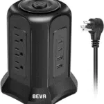 Power Strip Tower Surge Protector  10Ft Flat Plug Desktop Charging Station 9 AC Outlets 4 USB Ports, 900 Joules, Long Extension Cord for Home Office Appliances Smartphones Computer Tablets(Black)