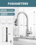 Kitchen Faucet with Sprayer, Kitchen Sink Faucet, SUS 304 Stainless Steel, High Arc Single Handle Brushed Nickel Kitchen Faucets with Pull down Sprayer, Pull Out Kitchen Faucet with Deck Plate - Image 6
