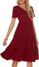 Women'S Casual Summer Tiered Midi Dress 2025 Short Sleeve V-Neck Loose Cotton Ruffle Babydoll Dress Boho Sundress - Image 3