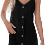 Women Summer Dresses 2024 Strappy Button V Neck Sleeveless Beach Sundress Casual Swing a Line Short Mini Dress