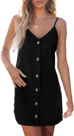 Women Summer Dresses 2024 Strappy Button V Neck Sleeveless Beach Sundress Casual Swing a Line Short Mini Dress