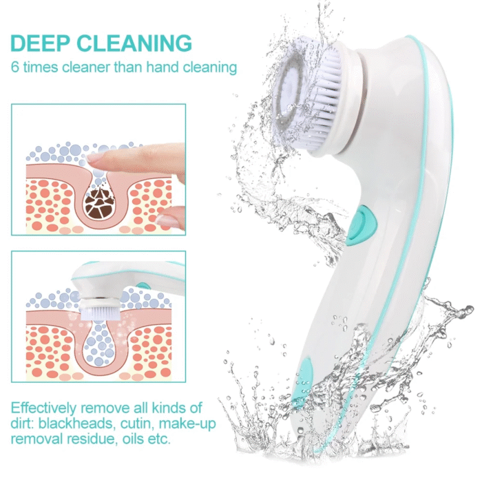 Facial Cleansing Brush Electric Face Brush Scrubber for Exfoliating with 4 Cleanser Heads, 2 Speeds - Image 7