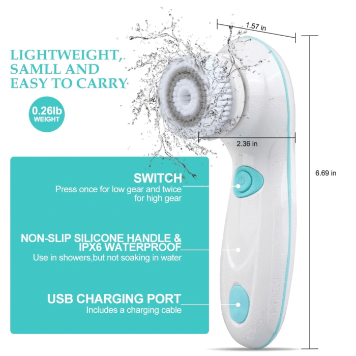 Facial Cleansing Brush Electric Face Brush Scrubber for Exfoliating with 4 Cleanser Heads, 2 Speeds - Image 4