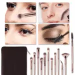 Eye Makeup Brushes,12 PCS Professional Eye Shadow, Concealer, Eyebrow, Foundation, Powder Liquid Cream Blending Brushes Set with Carrying Bag(Champagne Gold) - Image 5