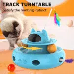 4 in 1 Indoor Interactive Cat Toy with Laser & Retractable Feather Wand, USB Rechargeable, Blue - Image 2