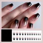 24 Pcs Black White Ombre Press on Nails Short Square -  Summer Fake Nails Press Ons Nails Tips Design Full Cover French False Nails Glue on Nails Stick on Nails Acrylic Nail Art DIY for Women - Image 2
