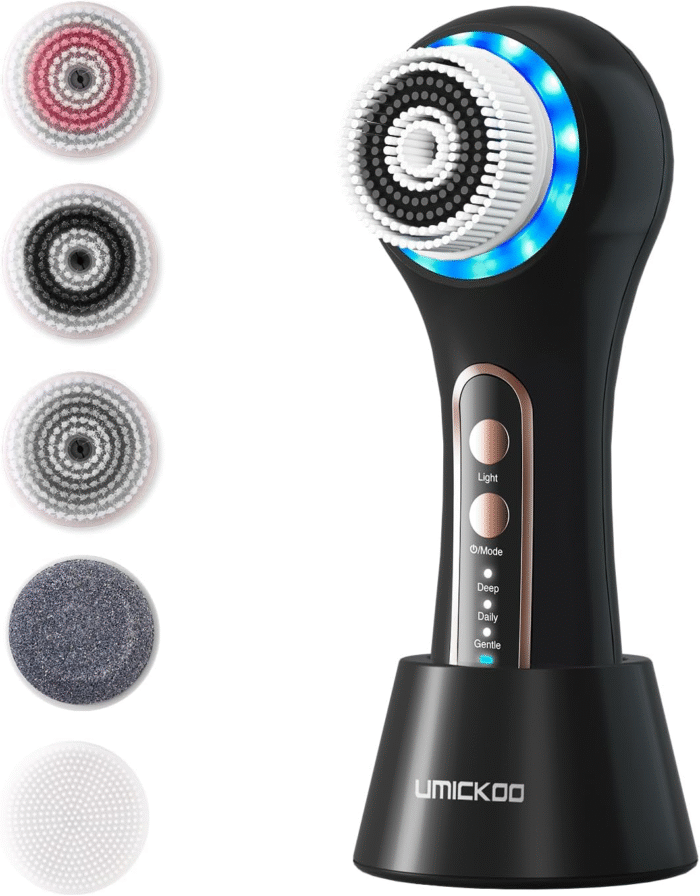 Face Scrubber Exfoliator,Facial Cleansing Brush Rechargeable IPX7 Waterproof with 5 Brush Heads,Electric Face Spin Brush for Exfoliating, Massaging and Deep Cleansing - Image 1