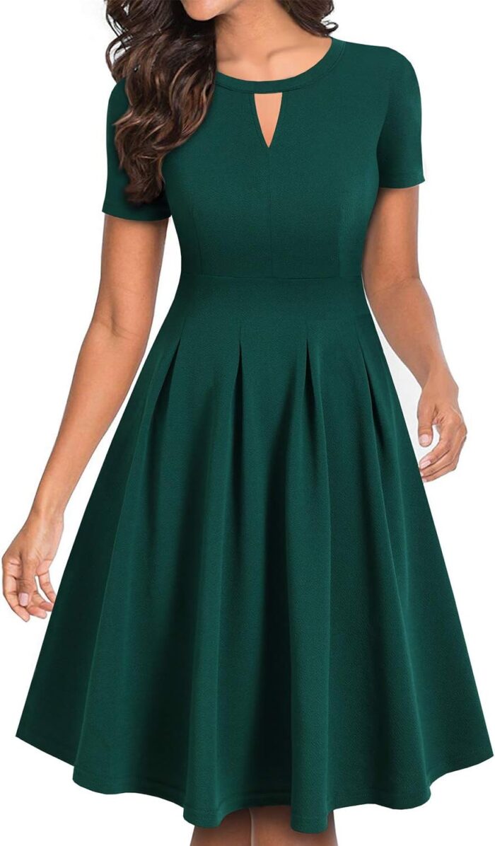 Women'S Vintage Floral Flared A-Line Swing Casual Party Dresses with Pockets - Image 4