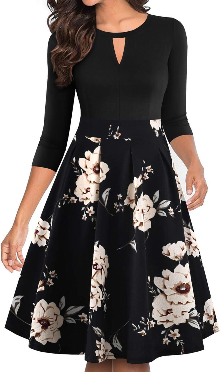 Women'S Vintage Floral Flared A-Line Swing Casual Party Dresses with Pockets - Image 9