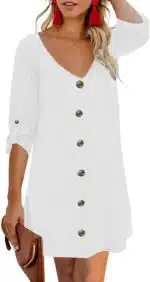 Women Summer Dresses 2024 Strappy Button V Neck Sleeveless Beach Sundress Casual Swing a Line Short Mini Dress - Image 7