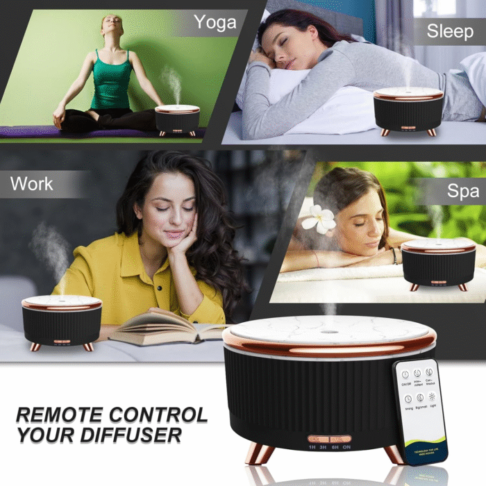 Diffusers for Essential Oils Large Room, 500Ml Aromatherapy Diffuser Cool Mist Humidifier with Remote Control,7 Colors Lights & 3 Mist Mode Waterless Auto off for Women Office Home Black - Image 5