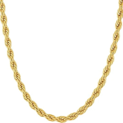 5Mm Rope Chain Necklace 24K Real Gold Plated- Women and Men (36 Inches)
