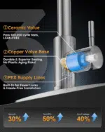 Kitchen Faucet with Sprayer, Kitchen Sink Faucet, SUS 304 Stainless Steel, High Arc Single Handle Brushed Nickel Kitchen Faucets with Pull down Sprayer, Pull Out Kitchen Faucet with Deck Plate - Image 7