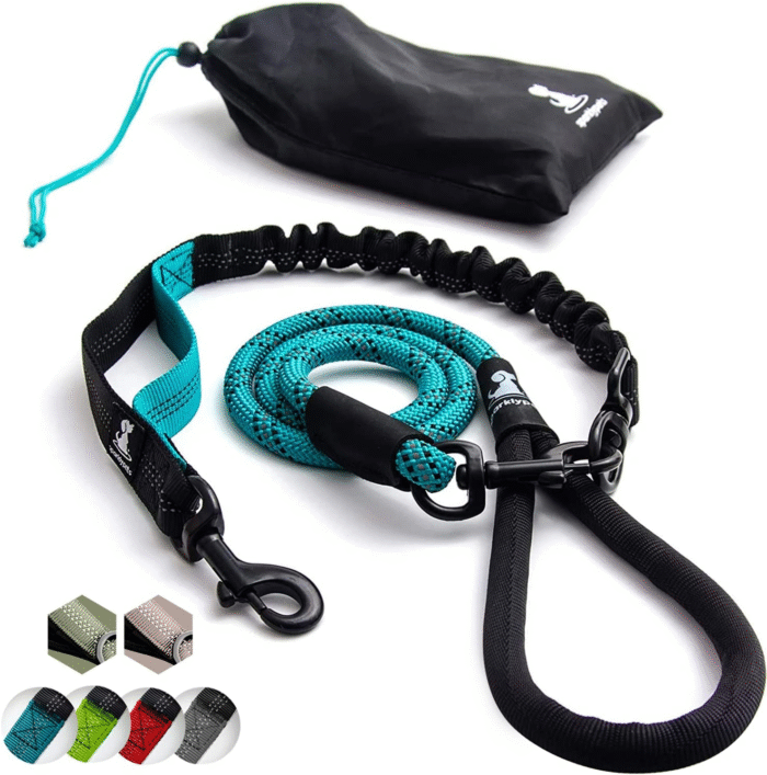 Heavy Duty Rope Bungee Leash for Large and Medium Dogs with Anti-Pull for Shock Absorption - No Slip Reflective Lead for outside (Teal, Bungee Leash- 5.5 Ft) - Image 1