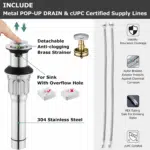 2-Handle Bathroom Sink Faucet with Drain Assembly and Supply Hose Lead-Free Cupc Lavatory Faucet Mixer Double Handle Tap Deck Mounted Brushed Nickel,13598 - Image 3