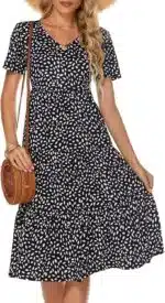 Women'S Casual Summer Tiered Midi Dress 2025 Short Sleeve V-Neck Loose Cotton Ruffle Babydoll Dress Boho Sundress - Image 9