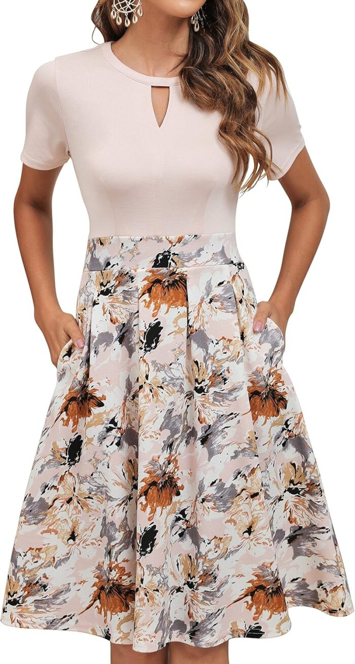 Women'S Vintage Floral Flared A-Line Swing Casual Party Dresses with Pockets - Image 6
