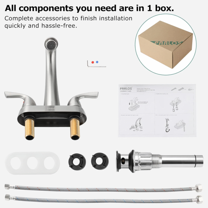 2-Handle Bathroom Sink Faucet with Drain Assembly and Supply Hose Lead-Free Cupc Lavatory Faucet Mixer Double Handle Tap Deck Mounted Brushed Nickel,13598 - Image 6