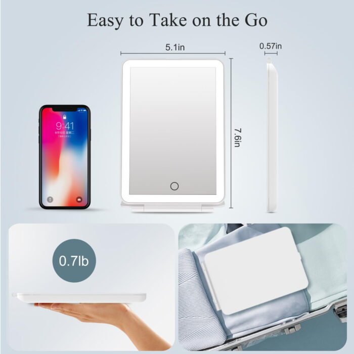 Dimmable LED Lighted Travel Makeup Mirror, Portable Foldable Vanity Mirror - Image 6