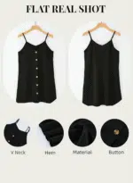 Women Summer Dresses 2024 Strappy Button V Neck Sleeveless Beach Sundress Casual Swing a Line Short Mini Dress - Image 5