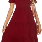 Women'S Casual Summer Tiered Midi Dress 2025 Short Sleeve V-Neck Loose Cotton Ruffle Babydoll Dress Boho Sundress