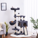Cat Tree, Cat Tower for Indoor Cats with Scratching Board, Multi-Level Cat Furniture Condo with Feeding Bowl, Smoky Gray HCT010G - Image 2