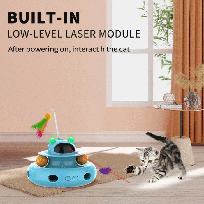 4 in 1 Indoor Interactive Cat Toy with Laser & Retractable Feather Wand, USB Rechargeable, Blue - Image 9