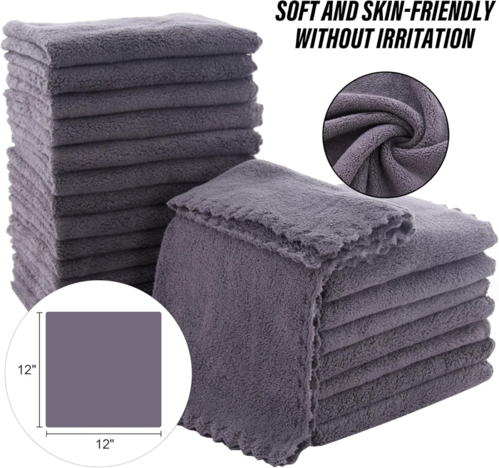 Ultra Soft Premium Washcloths Set - 12 X 12 Inches - 24 Pack - Quick Drying - Highly Absorbent Coral Velvet Bathroom Wash Clothes - Use as Bath, Spa, Facial, Fingertip Towel (Grey) - Image 4