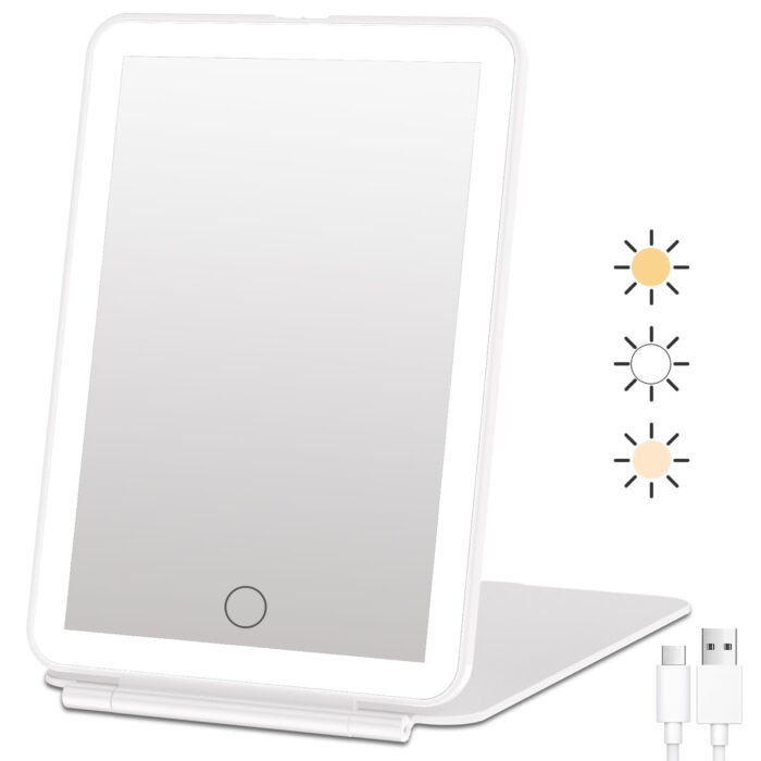 Dimmable LED Lighted Travel Makeup Mirror, Portable Foldable Vanity Mirror - Image 1