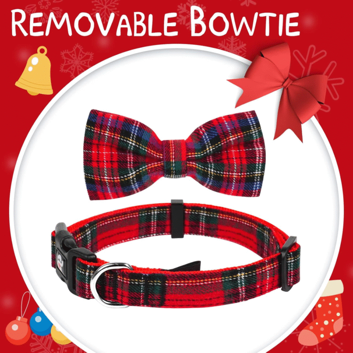 Christmas Buffalo Dog Collar and Leash Set, Classic Plaid Collar with Removable Bowtie and Matching Leash for Large Dogs - Image 5