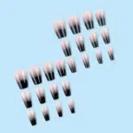 24 Pcs Black White Ombre Press on Nails Short Square -  Summer Fake Nails Press Ons Nails Tips Design Full Cover French False Nails Glue on Nails Stick on Nails Acrylic Nail Art DIY for Women - Image 5