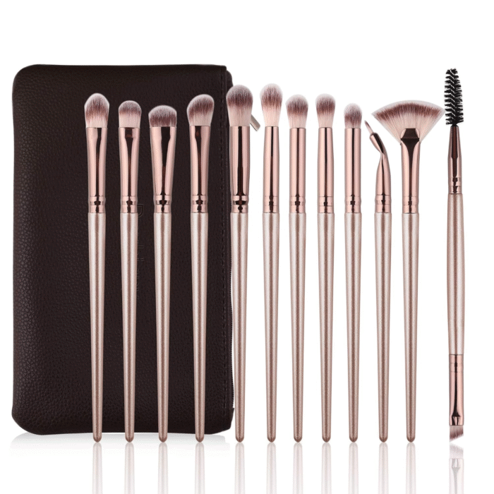 Eye Makeup Brushes,12 PCS Professional Eye Shadow, Concealer, Eyebrow, Foundation, Powder Liquid Cream Blending Brushes Set with Carrying Bag(Champagne Gold) - Image 1